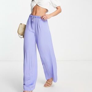 Vila NWT Wide Leg Silky Pants With Tie Waist In Lilac